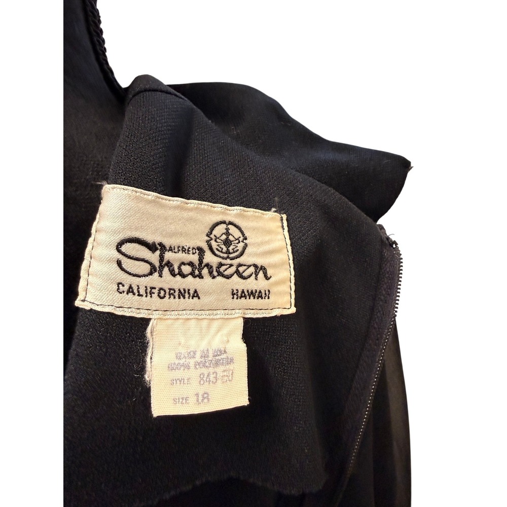 Vintage Alfred Shaheen Black Cheongsam Maxi Dress Sheer Sleeve Embroidery Sz 18 - Picture 3 of 3